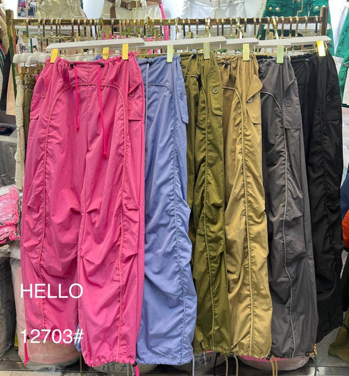 HELLO FASHION Drawstring Parachute Cargo Pants